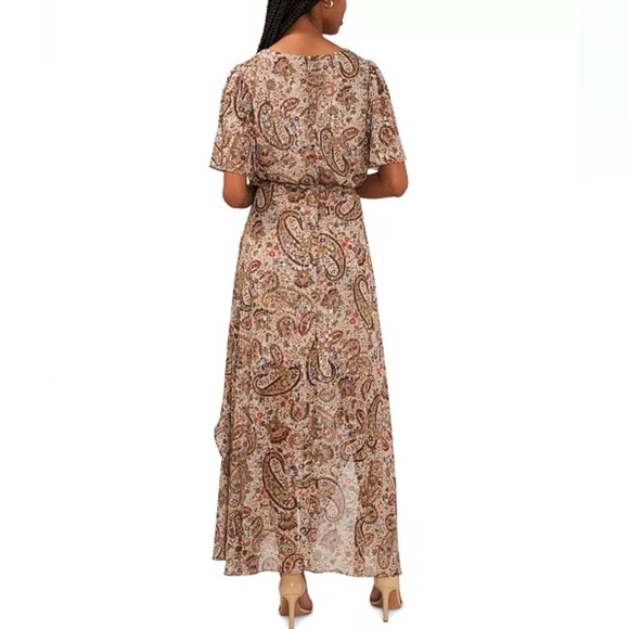 MSK Women's Paisley-Print Flutter-Sleeve Maxi Dress L Wedding Guest Office Wear - Picture 2 of 16